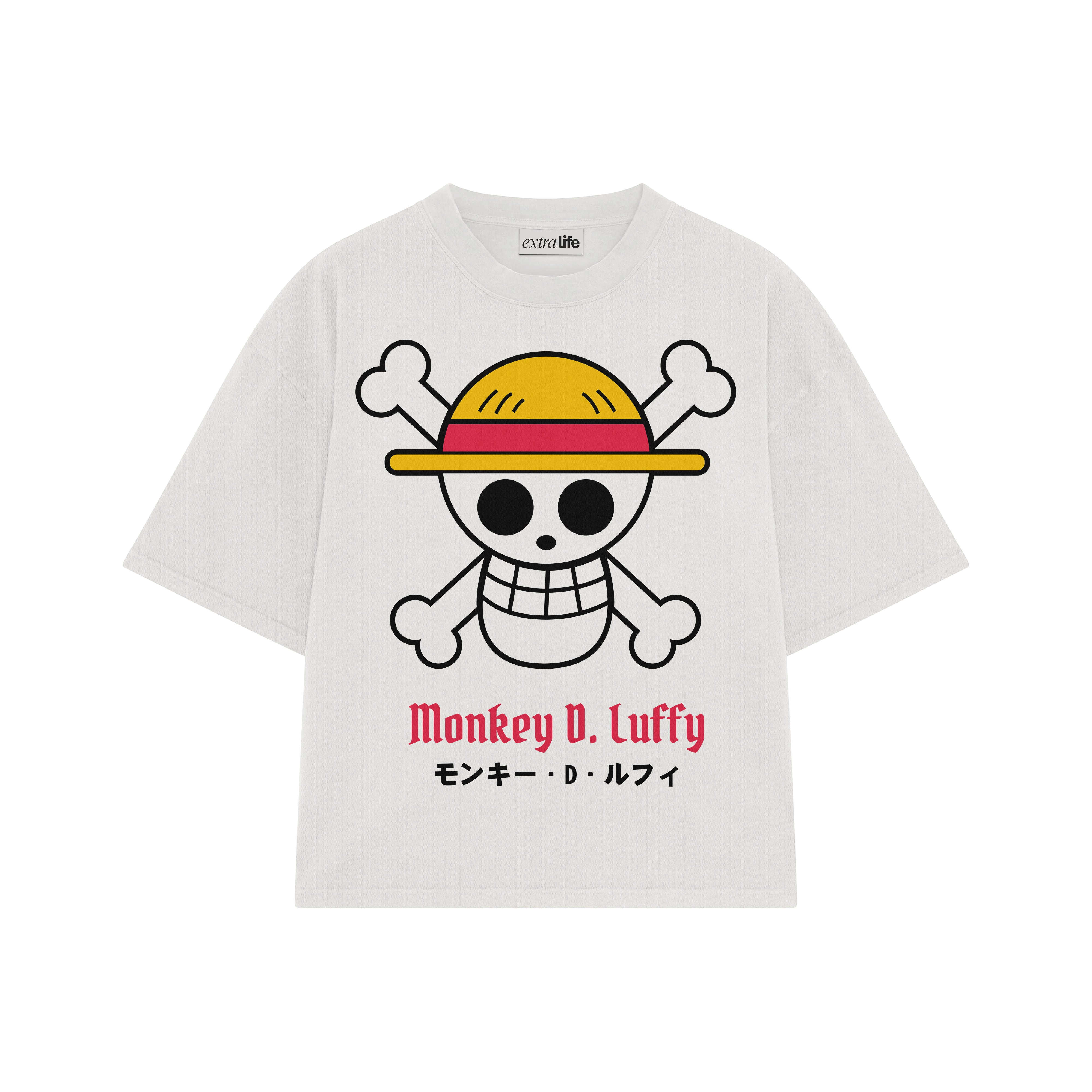 Playera streetwear premium de anime y gaming ExtraLife MX, corte boxy oversized drop shoulder heavyweight en color Deep Black y Off-White, moda urbana mexicana de culto.