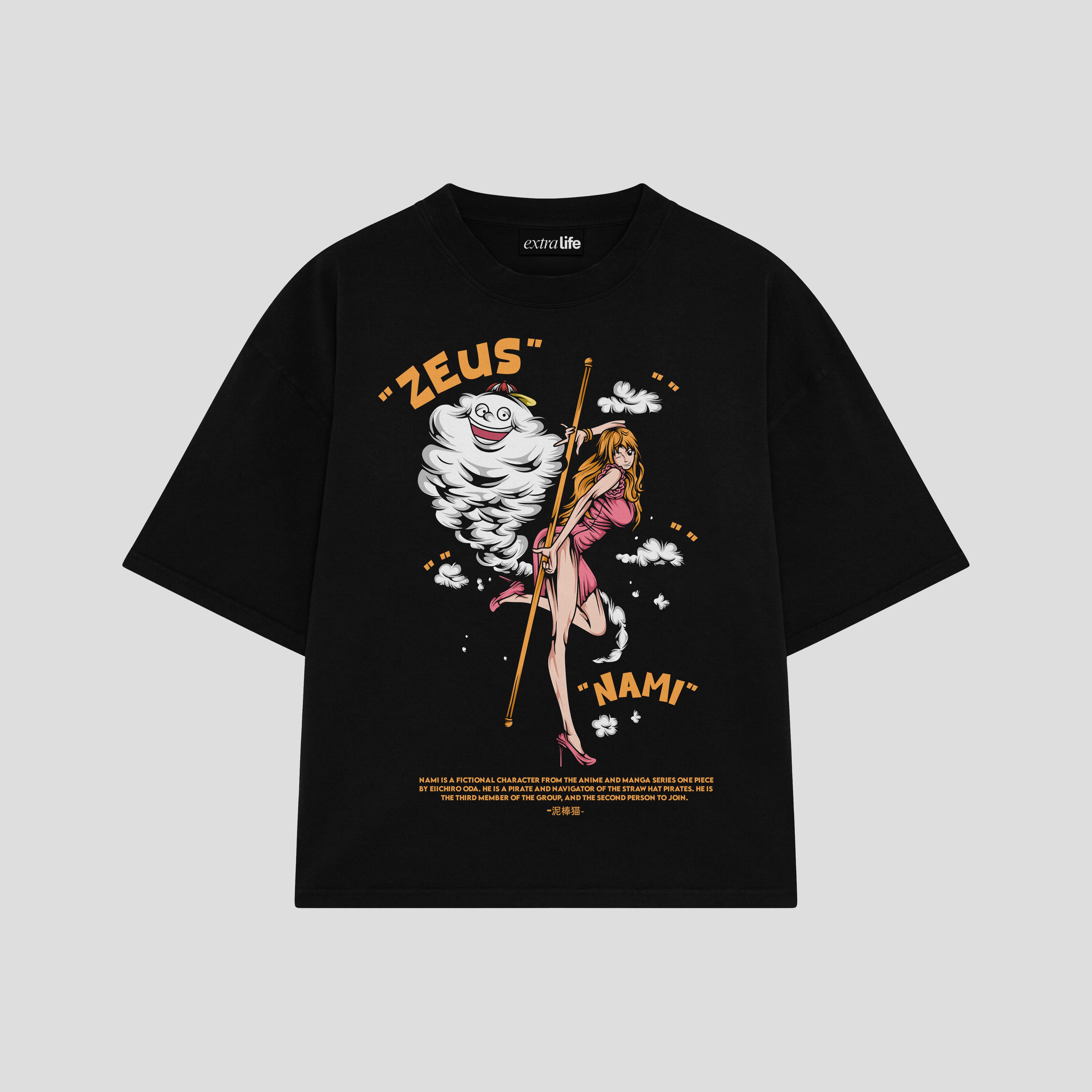 Playera streetwear premium de anime y gaming ExtraLife MX, corte boxy oversized drop shoulder heavyweight en color Deep Black y Off-White, moda urbana mexicana de culto.