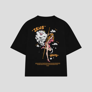 Playera streetwear premium de anime y gaming ExtraLife MX, corte boxy oversized drop shoulder heavyweight en color Deep Black y Off-White, moda urbana mexicana de culto.