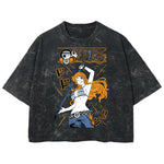 Playera streetwear premium de anime y gaming ExtraLife MX, corte boxy deluxe mineral wash heavyweight en color Acid Wash, moda urbana mexicana de culto.