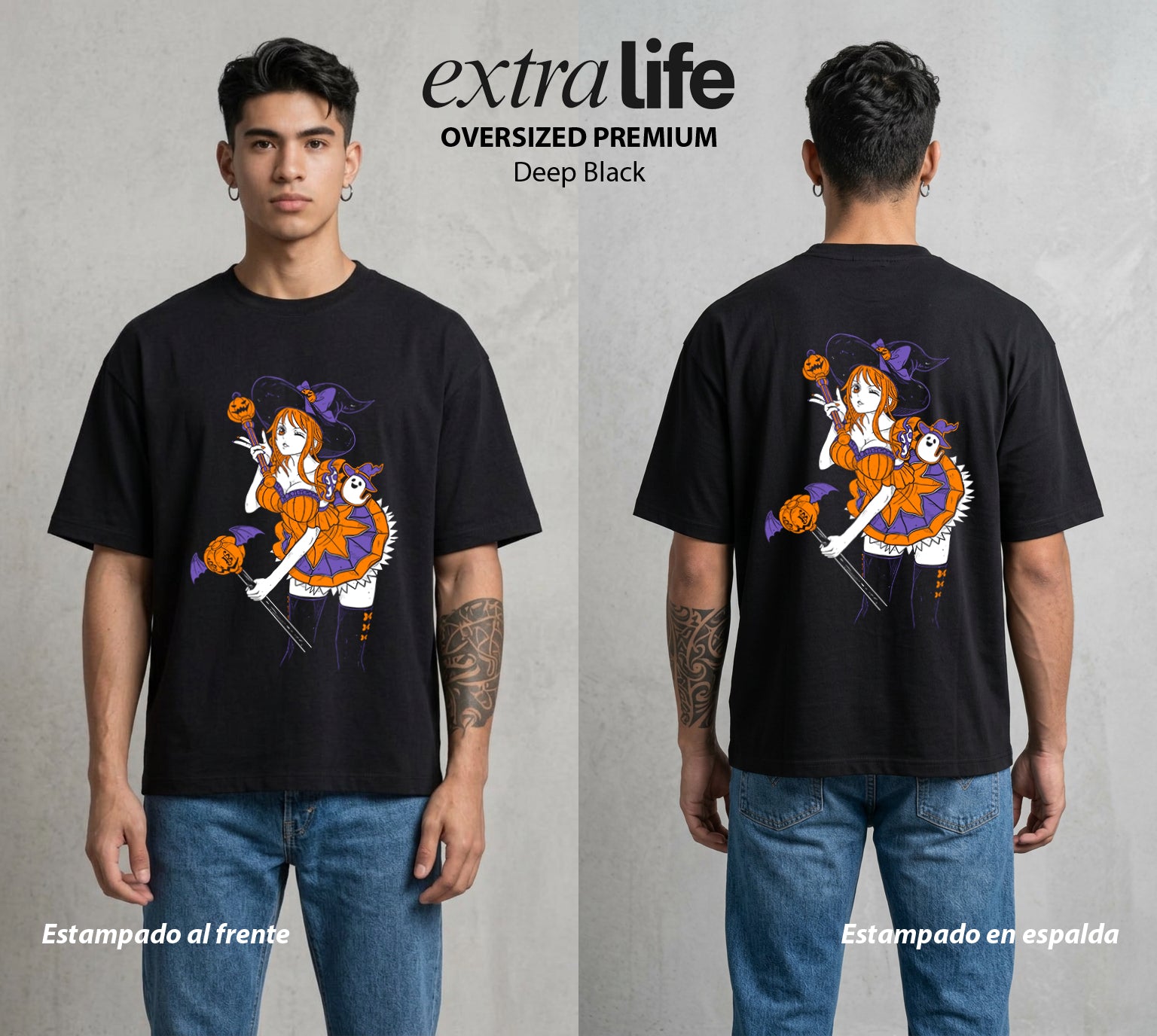 Mar de los Piratas | La Navegante en Halloween #03270 - Playera Oversized Premium | Deep Black - Foto en modelo