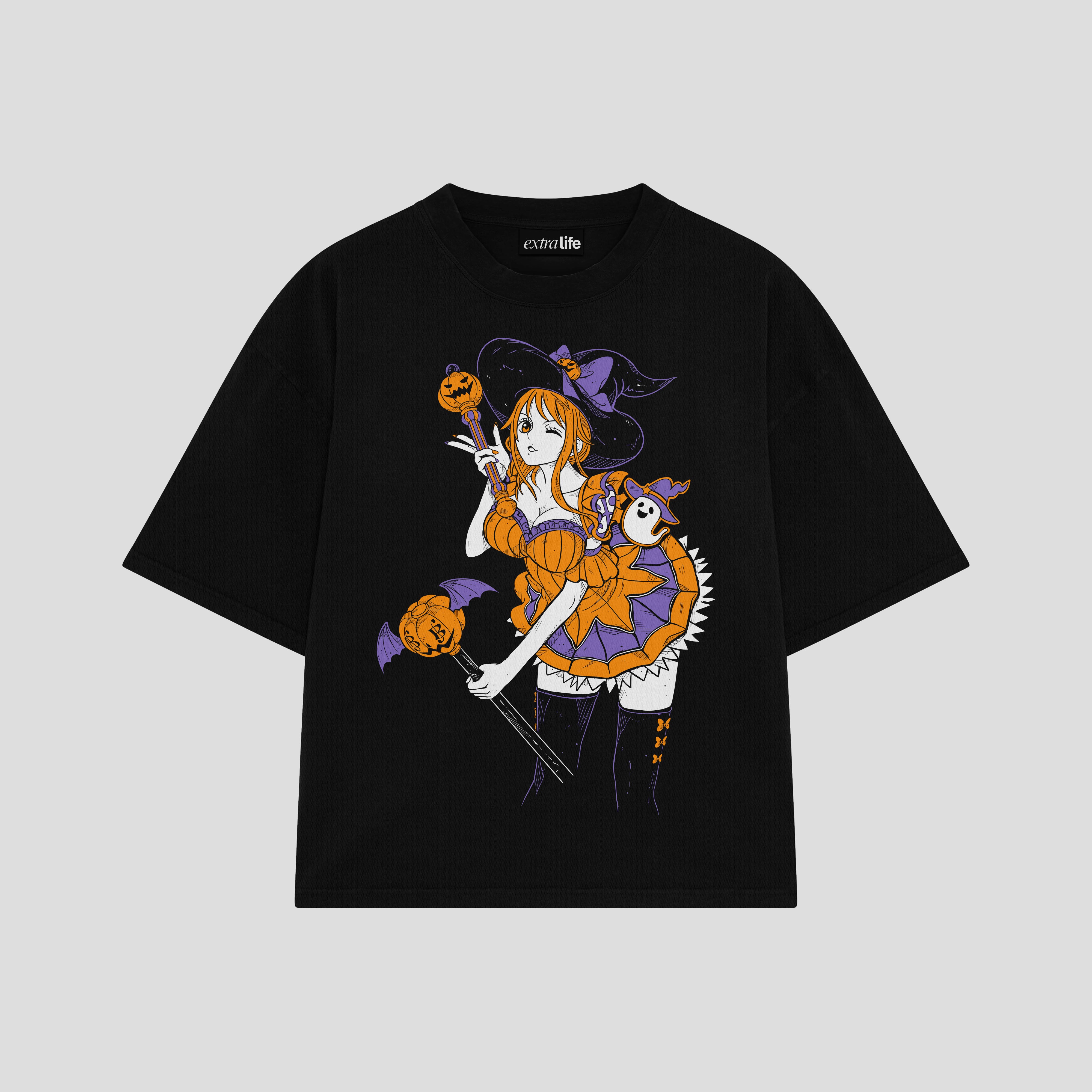 Playera streetwear premium de anime y gaming ExtraLife MX, corte boxy oversized drop shoulder heavyweight en color Deep Black y Off-White, moda urbana mexicana de culto.