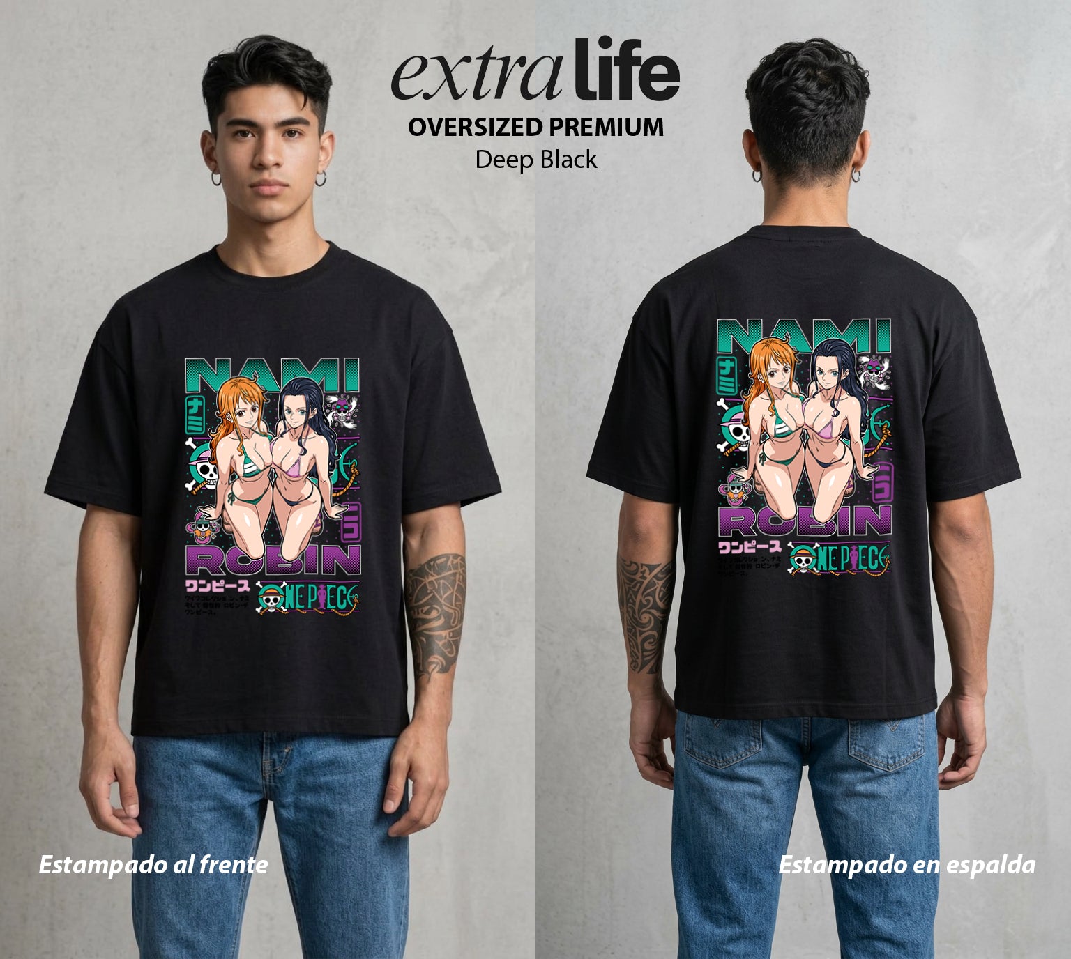 Mar de los Piratas | La Historiadora #03273 - Playera Oversized Premium | Deep Black - Foto en modelo