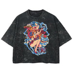 Playera streetwear premium de anime y gaming ExtraLife MX, corte boxy deluxe mineral wash heavyweight en color Acid Wash, moda urbana mexicana de culto.