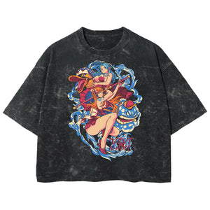 Playera streetwear premium de anime y gaming ExtraLife MX, corte boxy deluxe mineral wash heavyweight en color Acid Wash, moda urbana mexicana de culto.