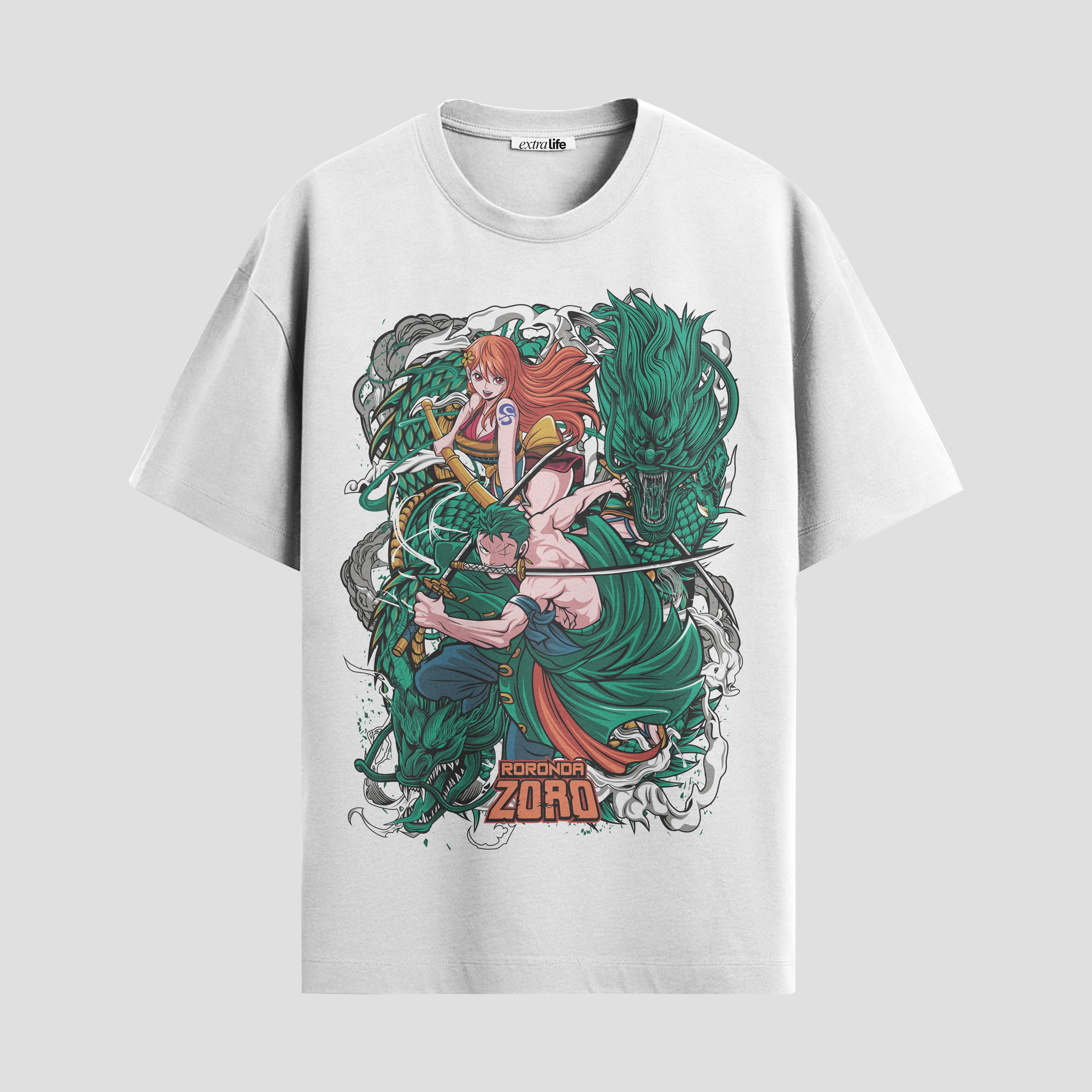 Playera urbana de anime y gaming ExtraLife MX, corte Standard Fit unisex ligero y transpirable en color Deep Black y Pure White, ropa de uso diario para gym y casual.