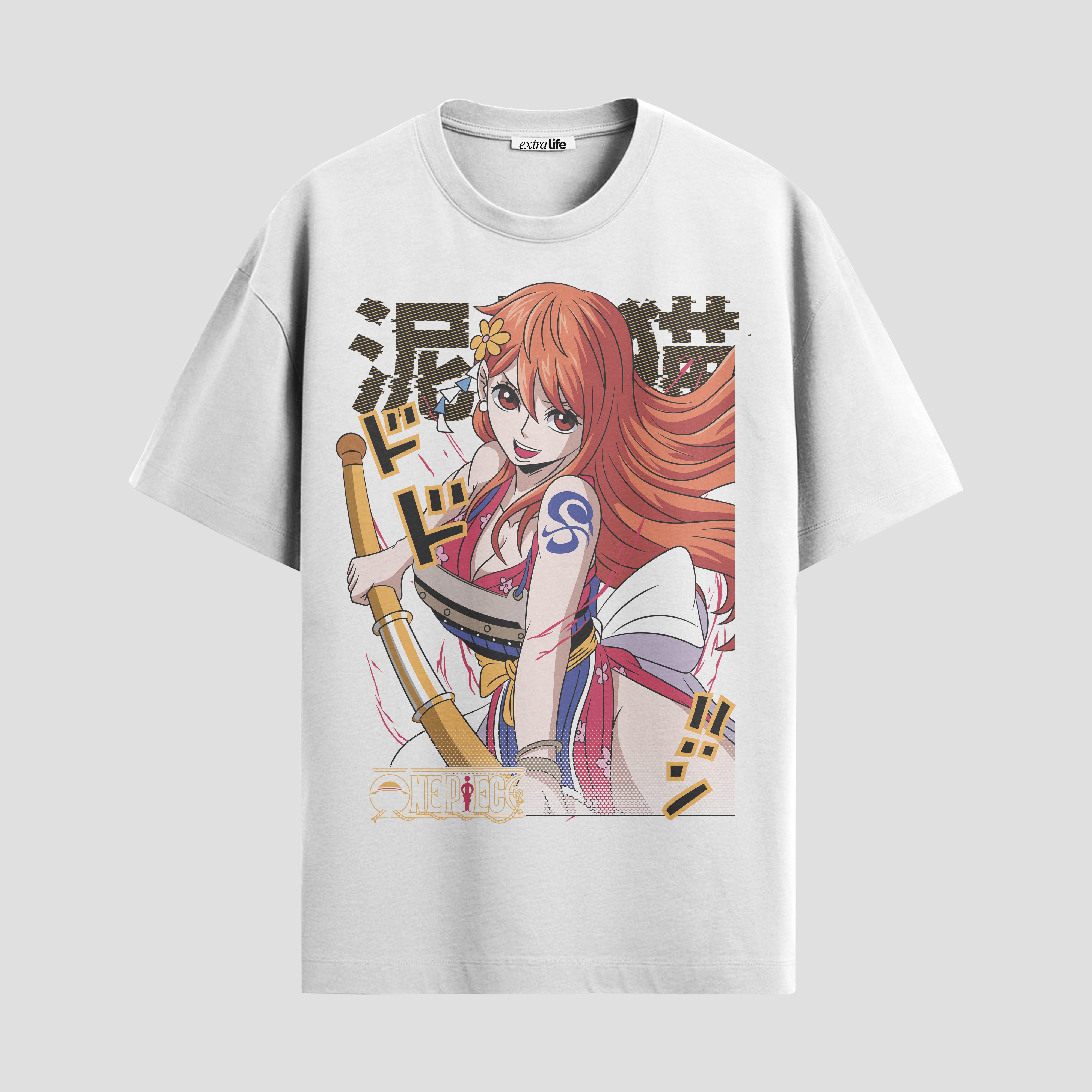 Playera urbana de anime y gaming ExtraLife MX, corte Standard Fit unisex ligero y transpirable en color Deep Black y Pure White, ropa de uso diario para gym y casual.