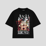 Playera streetwear premium de anime y gaming ExtraLife MX, corte boxy oversized drop shoulder heavyweight en color Deep Black y Off-White, moda urbana mexicana de culto.