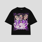 Playera streetwear premium de anime y gaming ExtraLife MX, corte boxy oversized drop shoulder heavyweight en color Deep Black y Off-White, moda urbana mexicana de culto.