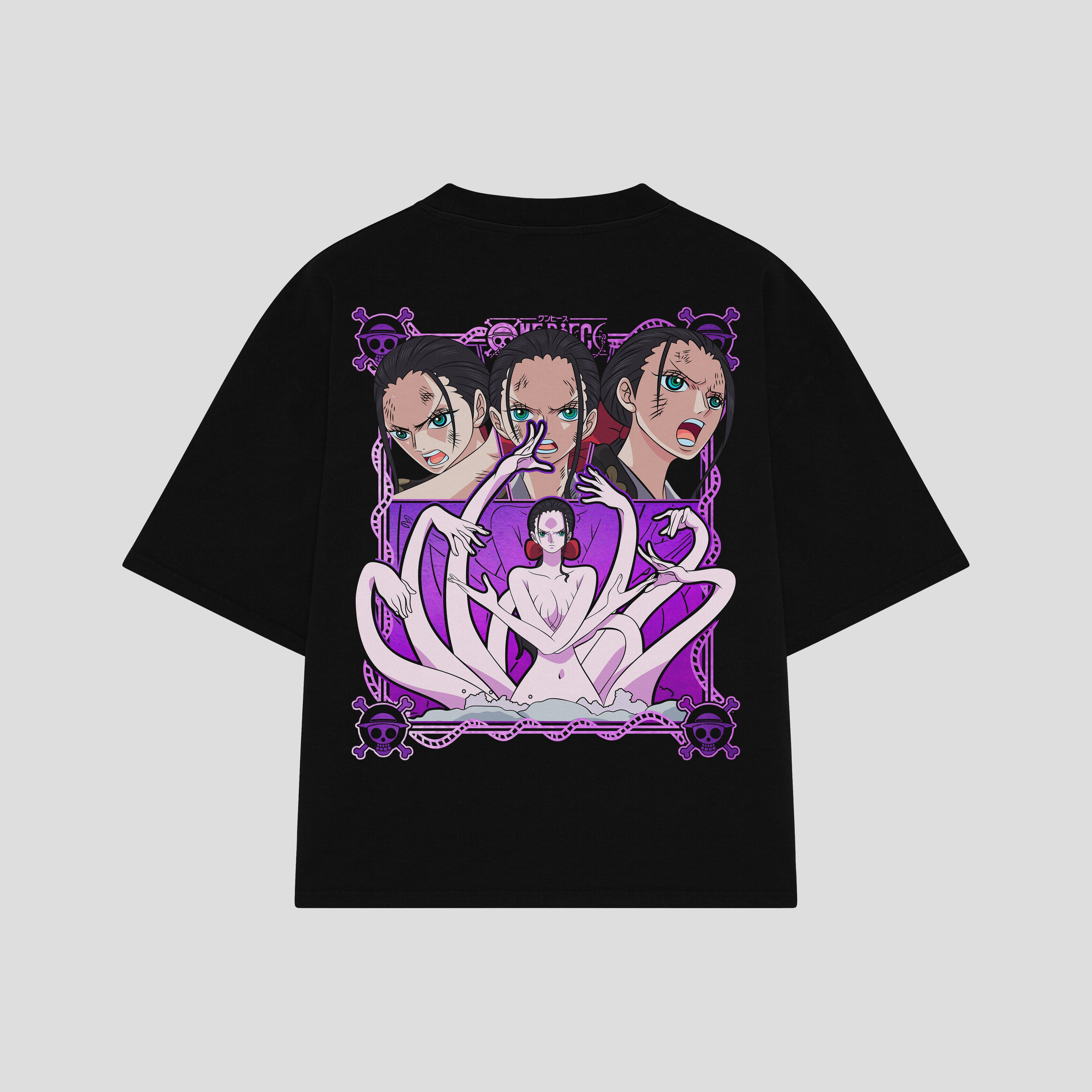 Playera streetwear premium de anime y gaming ExtraLife MX, corte boxy oversized drop shoulder heavyweight en color Deep Black y Off-White, moda urbana mexicana de culto.