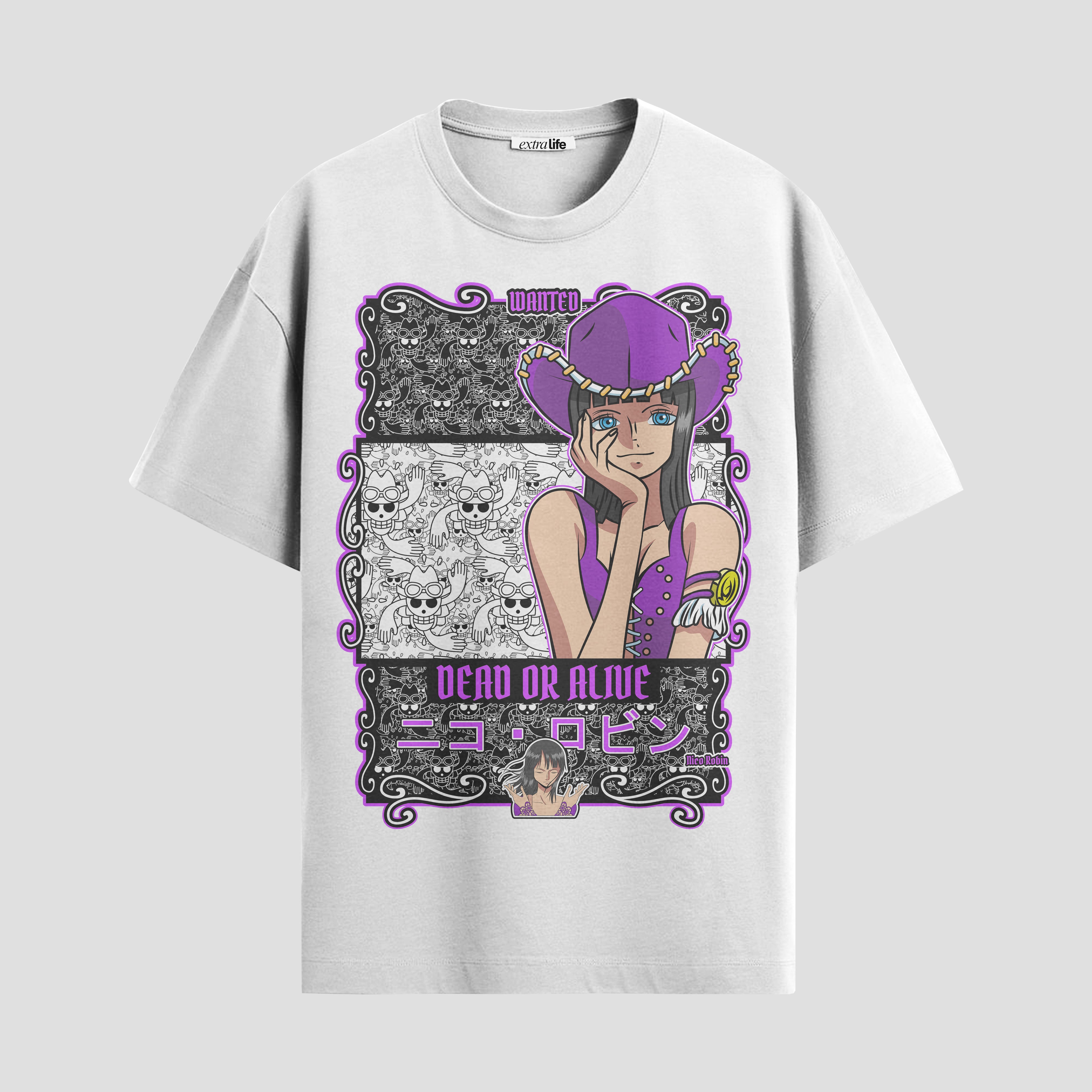 Playera urbana de anime y gaming ExtraLife MX, corte Standard Fit unisex ligero y transpirable en color Deep Black y Pure White, ropa de uso diario para gym y casual.