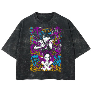 Playera streetwear premium de anime y gaming ExtraLife MX, corte boxy deluxe mineral wash heavyweight en color Acid Wash, moda urbana mexicana de culto.