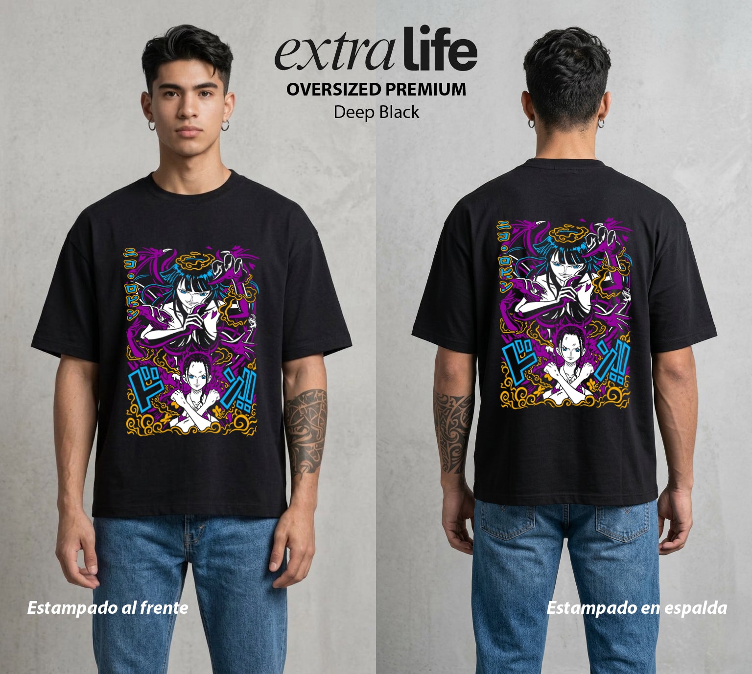 Mar de los Piratas | Brazos del Poneglyph #03284 - Playera Oversized Premium | Deep Black - Foto en modelo