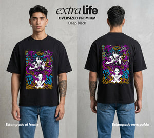 Mar de los Piratas | Brazos del Poneglyph #03284 - Playera Oversized Premium | Deep Black - Foto en modelo