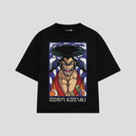 Playera streetwear premium de anime y gaming ExtraLife MX, corte boxy oversized drop shoulder heavyweight en color Deep Black y Off-White, moda urbana mexicana de culto.