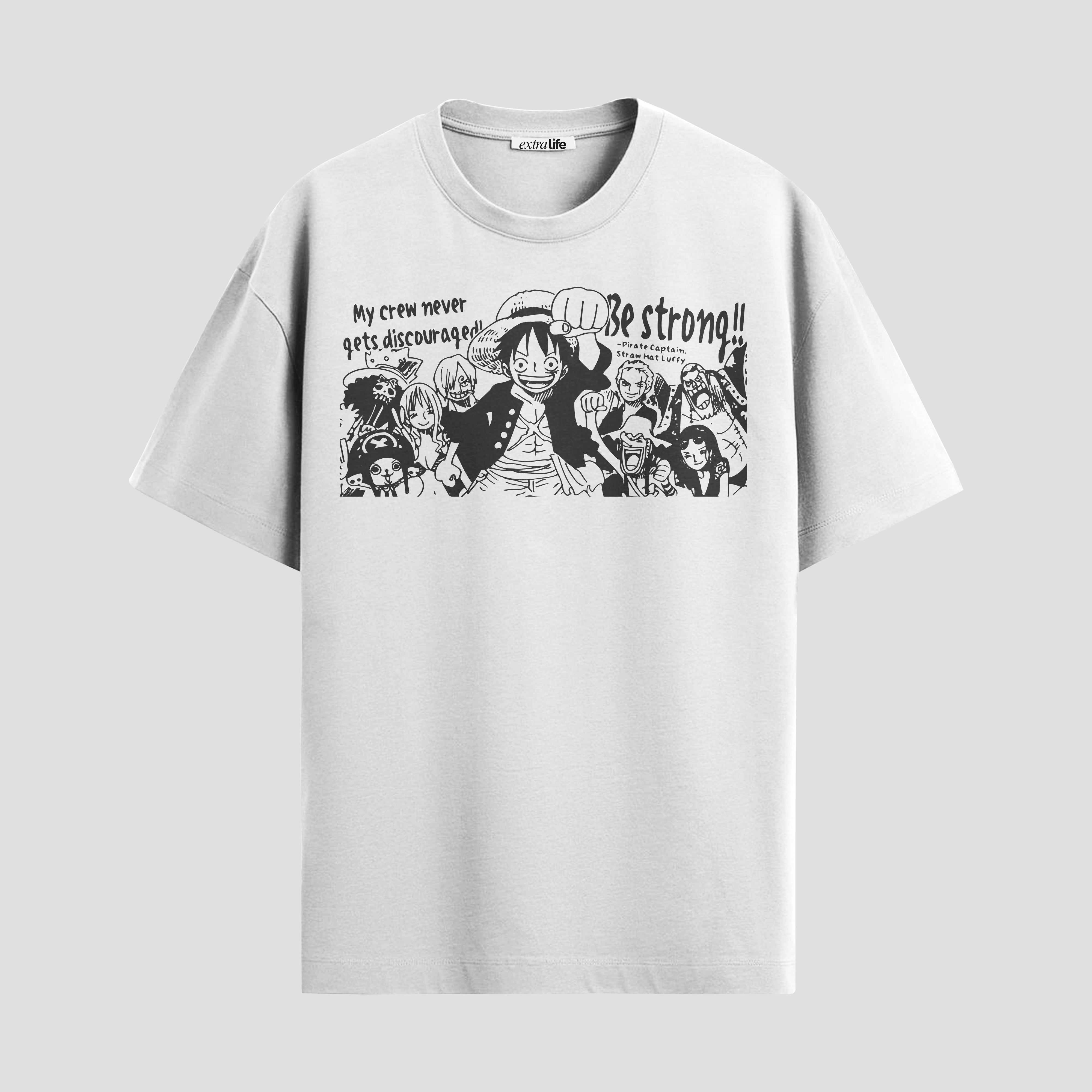 Playera urbana de anime y gaming ExtraLife MX, corte Standard Fit unisex ligero y transpirable en color Deep Black y Pure White, ropa de uso diario para gym y casual.