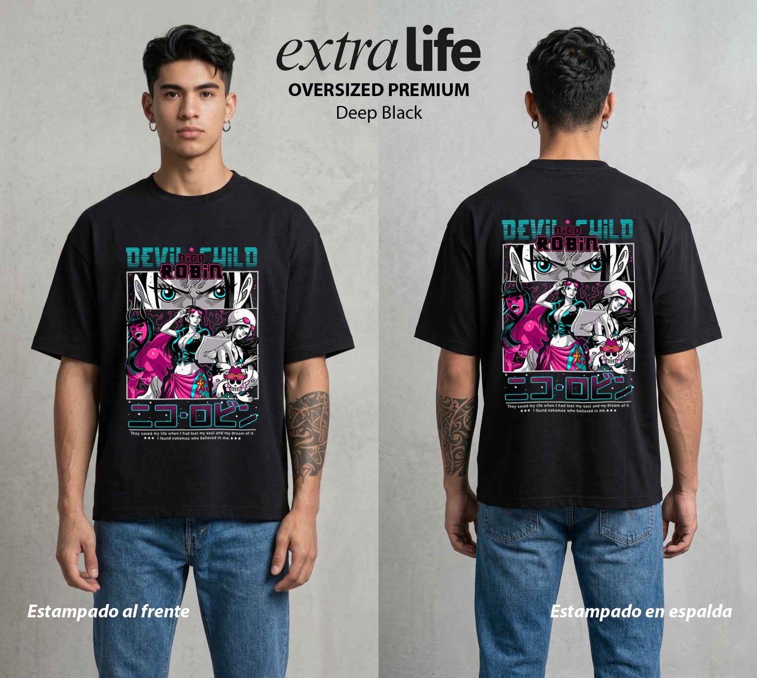 Mar de los Piratas | La Historiadora #03295 - Playera Oversized Premium | Deep Black - Foto en modelo