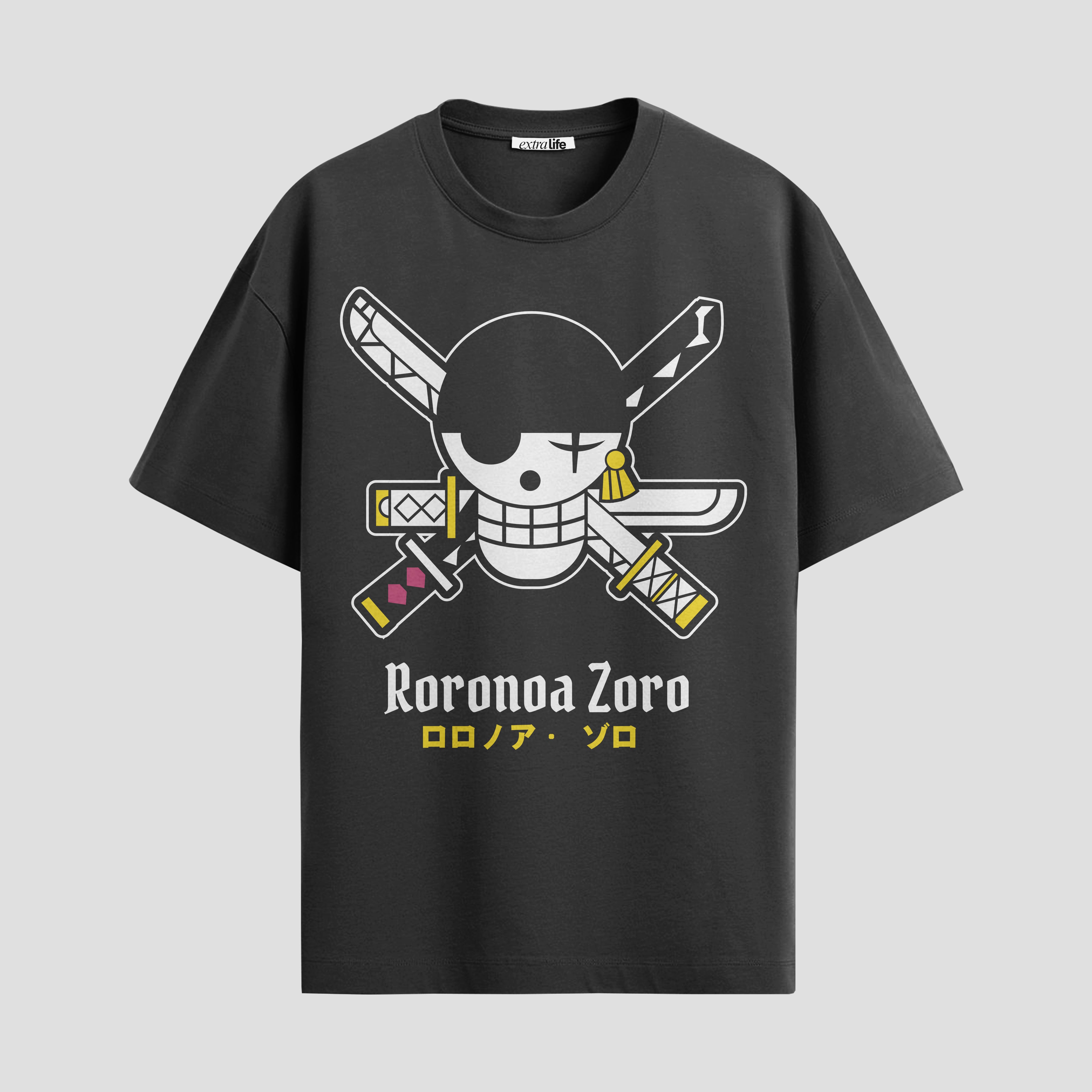 Playera urbana de anime y gaming ExtraLife MX, corte Standard Fit unisex ligero y transpirable en color Deep Black y Pure White, ropa de uso diario para gym y casual.