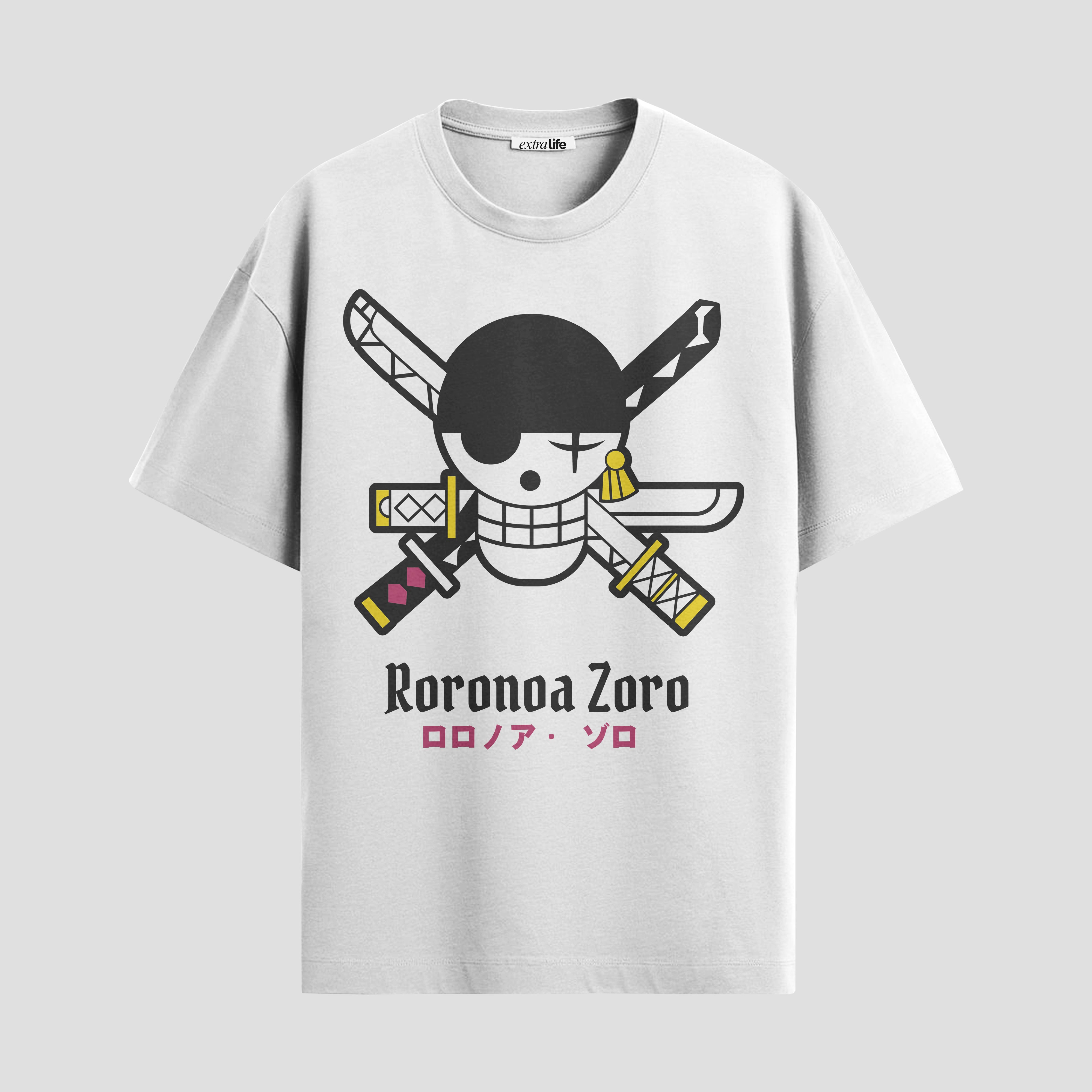 Playera urbana de anime y gaming ExtraLife MX, corte Standard Fit unisex ligero y transpirable en color Deep Black y Pure White, ropa de uso diario para gym y casual.