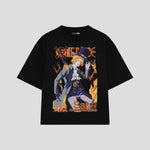 Playera streetwear premium de anime y gaming ExtraLife MX, corte boxy oversized drop shoulder heavyweight en color Deep Black y Off-White, moda urbana mexicana de culto.
