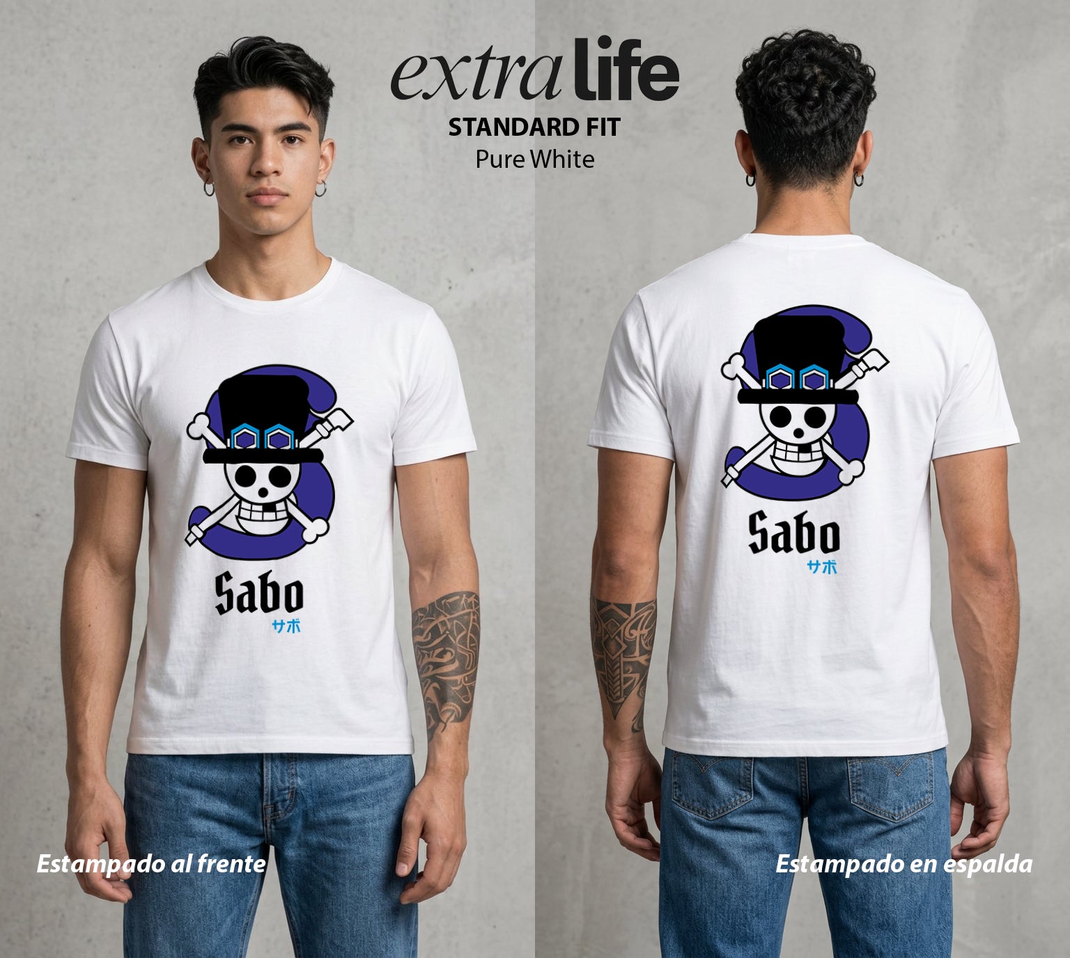 Mar de los Piratas | El Hermano del Fuego con Bandera #03300 - Playera Standard Fit | Pure White - Foto en modelo