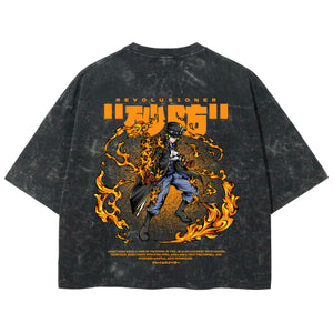 Playera streetwear premium de anime y gaming ExtraLife MX, corte boxy deluxe mineral wash heavyweight en color Acid Wash, moda urbana mexicana de culto.