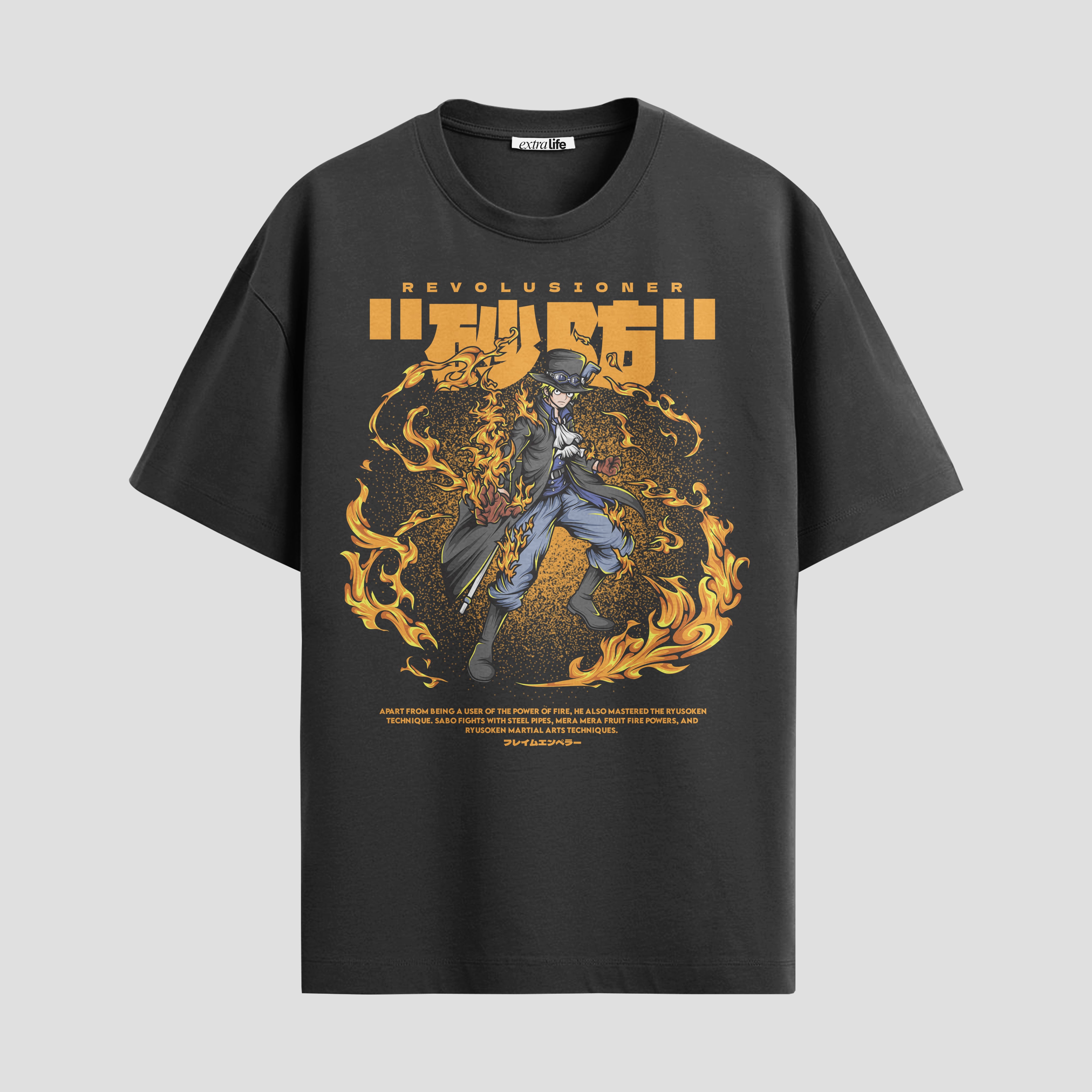 Playera urbana de anime y gaming ExtraLife MX, corte Standard Fit unisex ligero y transpirable en color Deep Black y Pure White, ropa de uso diario para gym y casual.