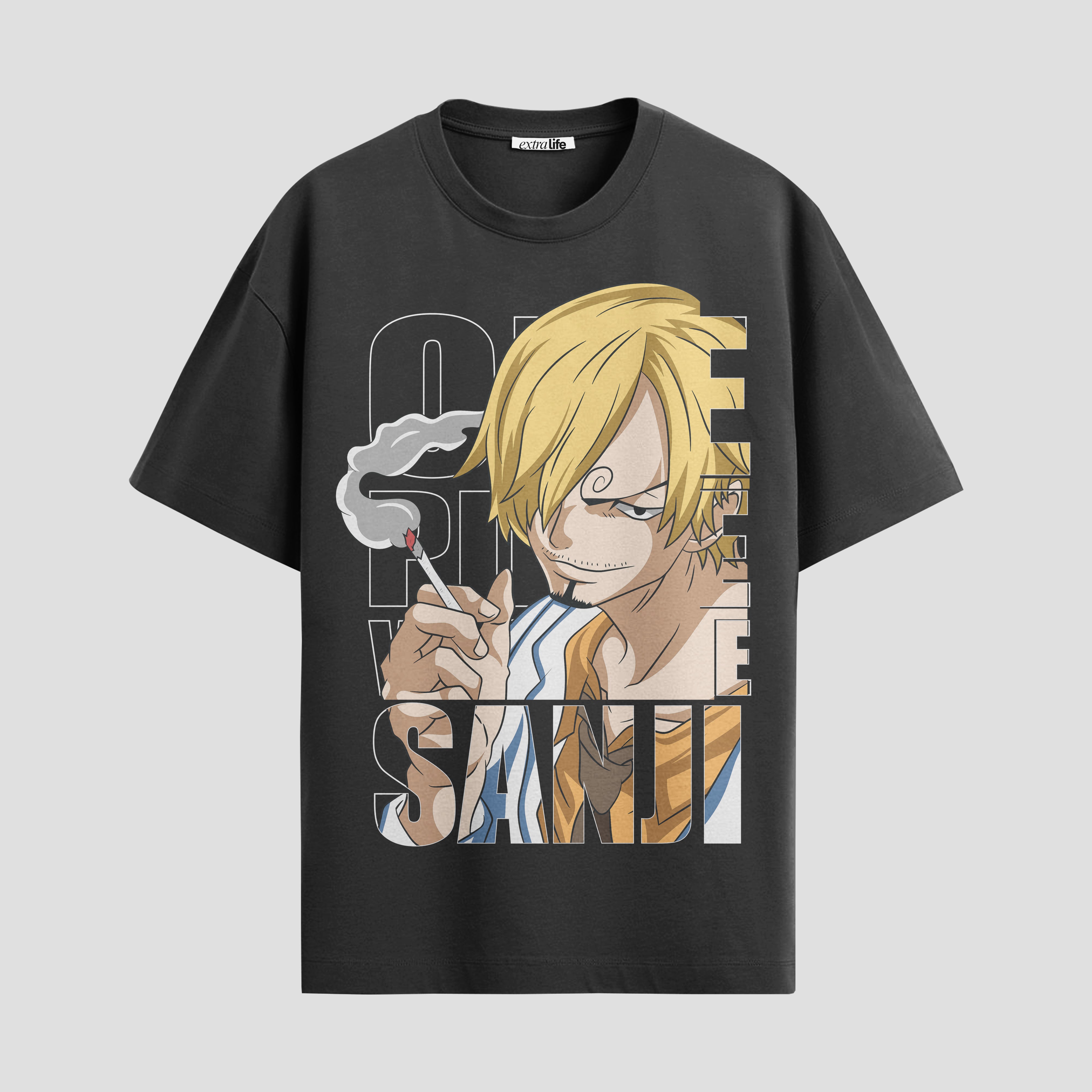 Playera urbana de anime y gaming ExtraLife MX, corte Standard Fit unisex ligero y transpirable en color Deep Black y Pure White, ropa de uso diario para gym y casual.