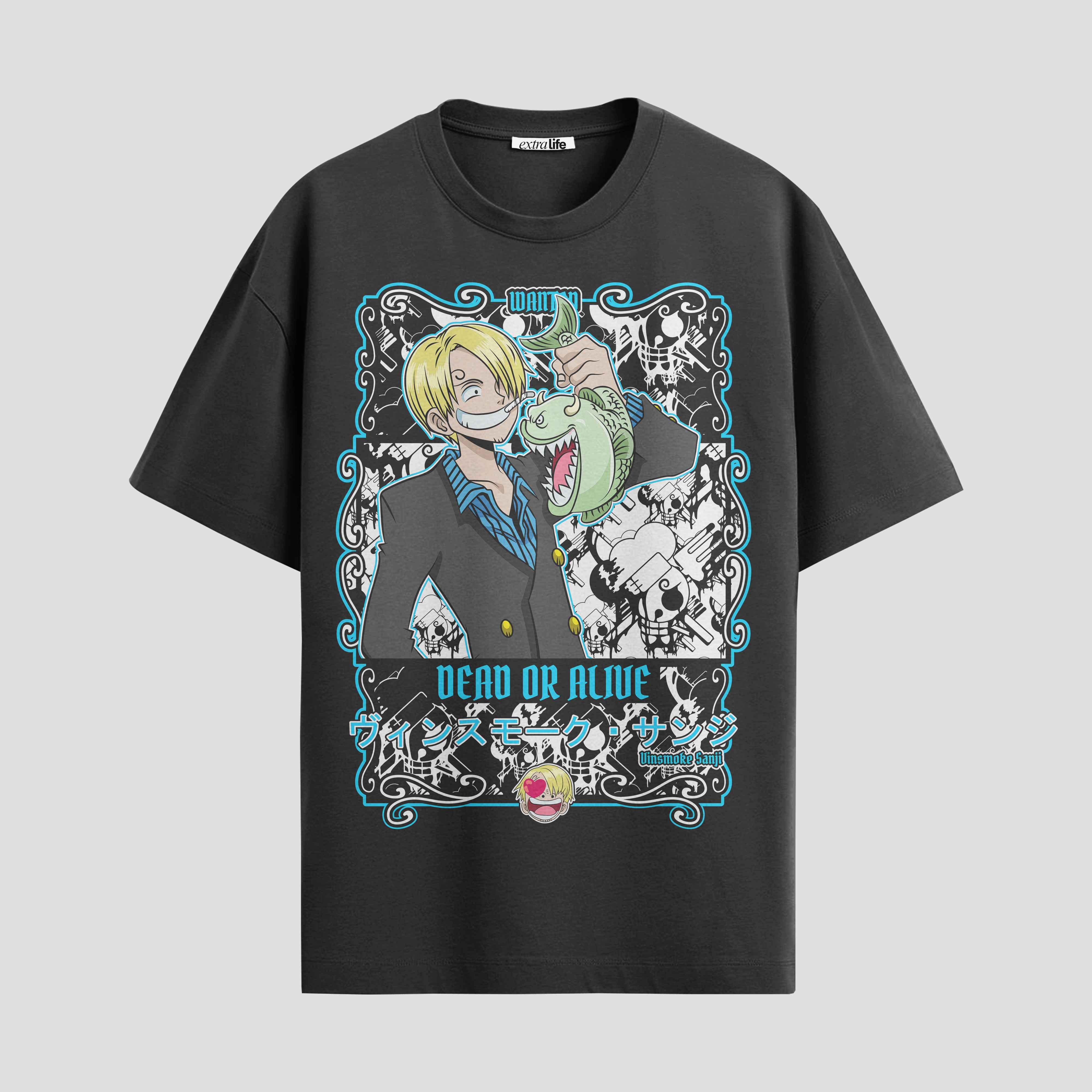 Playera urbana de anime y gaming ExtraLife MX, corte Standard Fit unisex ligero y transpirable en color Deep Black y Pure White, ropa de uso diario para gym y casual.