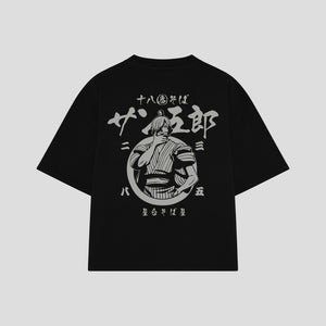 Playera streetwear premium de anime y gaming ExtraLife MX, corte boxy oversized drop shoulder heavyweight en color Deep Black y Off-White, moda urbana mexicana de culto.