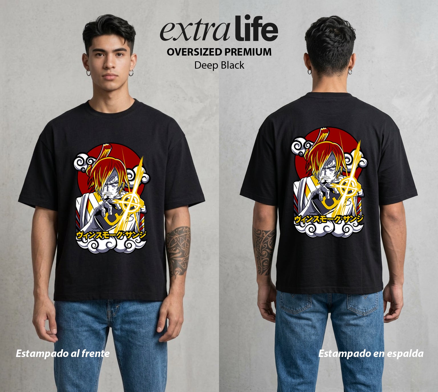 Mar de los Piratas | Patada Llameante #03307 - Playera Oversized Premium | Deep Black - Foto en modelo