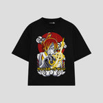 Playera streetwear premium de anime y gaming ExtraLife MX, corte boxy oversized drop shoulder heavyweight en color Deep Black y Off-White, moda urbana mexicana de culto.