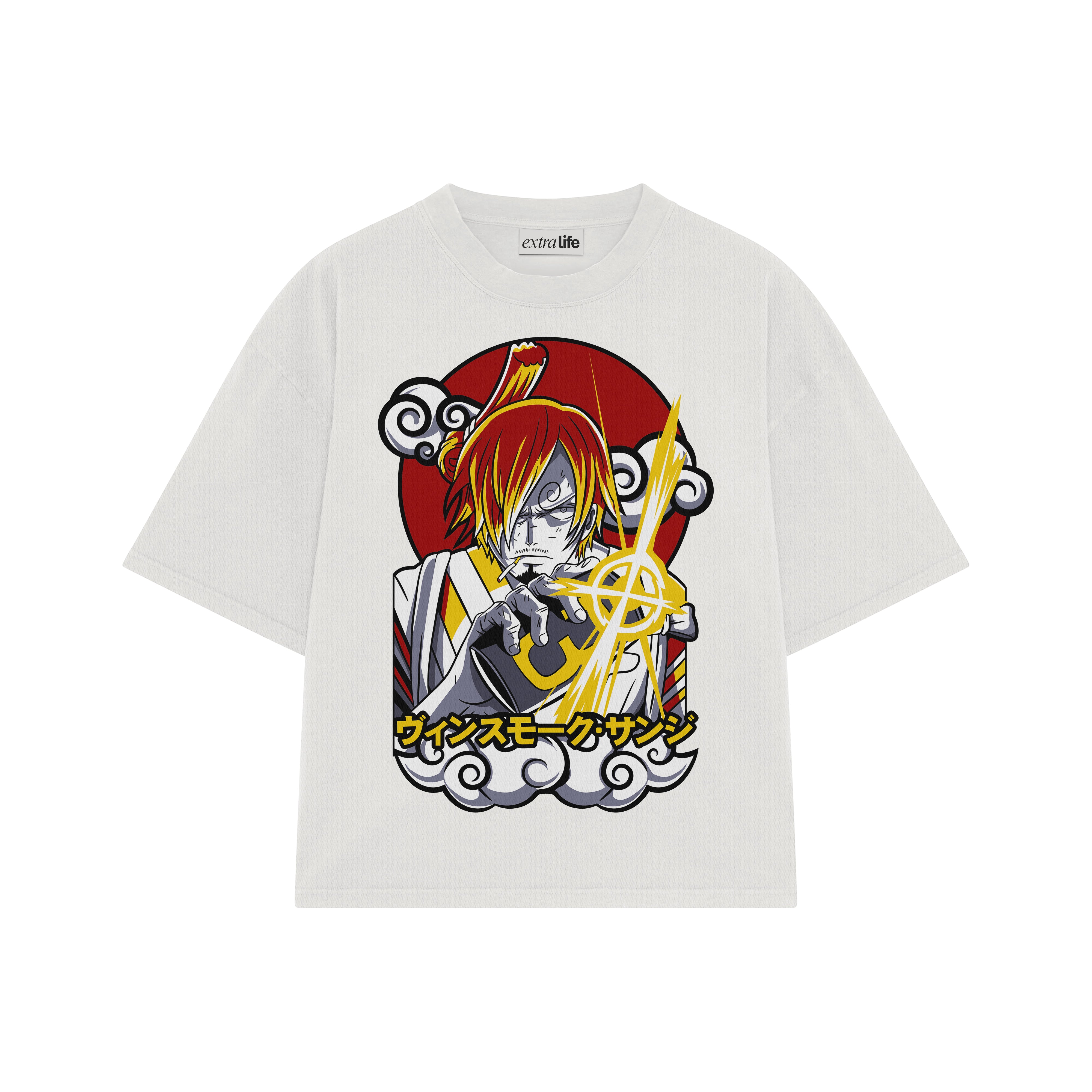 Playera streetwear premium de anime y gaming ExtraLife MX, corte boxy oversized drop shoulder heavyweight en color Deep Black y Off-White, moda urbana mexicana de culto.