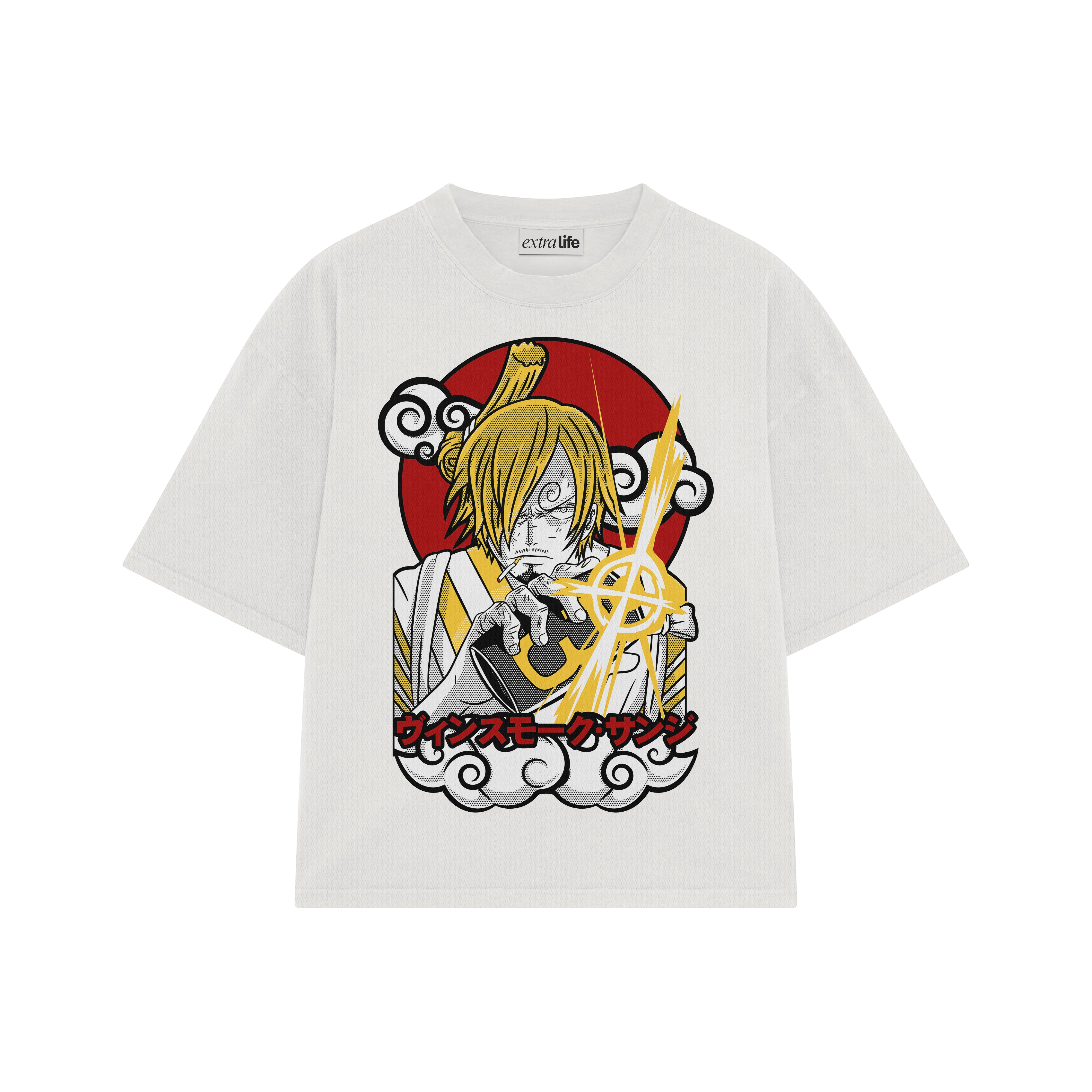 Playera streetwear premium de anime y gaming ExtraLife MX, corte boxy oversized drop shoulder heavyweight en color Deep Black y Off-White, moda urbana mexicana de culto.