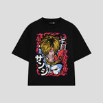 Playera streetwear premium de anime y gaming ExtraLife MX, corte boxy oversized drop shoulder heavyweight en color Deep Black y Off-White, moda urbana mexicana de culto.