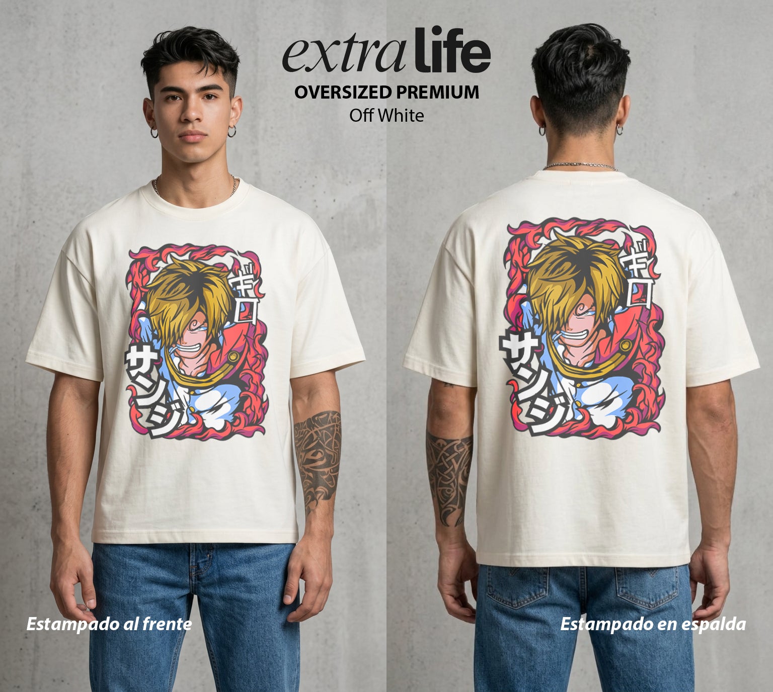 Mar de los Piratas | Amor y Combate #03309 - Playera Oversized Premium | Off White - Foto en modelo