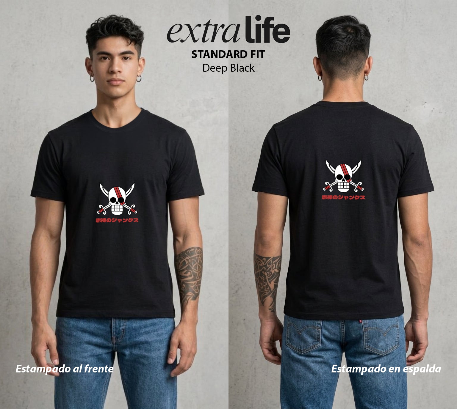 Mar de los Piratas | El Capitan del Rojo #03310 - Playera Standard Fit | Deep Black - Foto en modelo