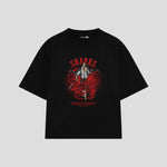 Playera streetwear premium de anime y gaming ExtraLife MX, corte boxy oversized drop shoulder heavyweight en color Deep Black y Off-White, moda urbana mexicana de culto.