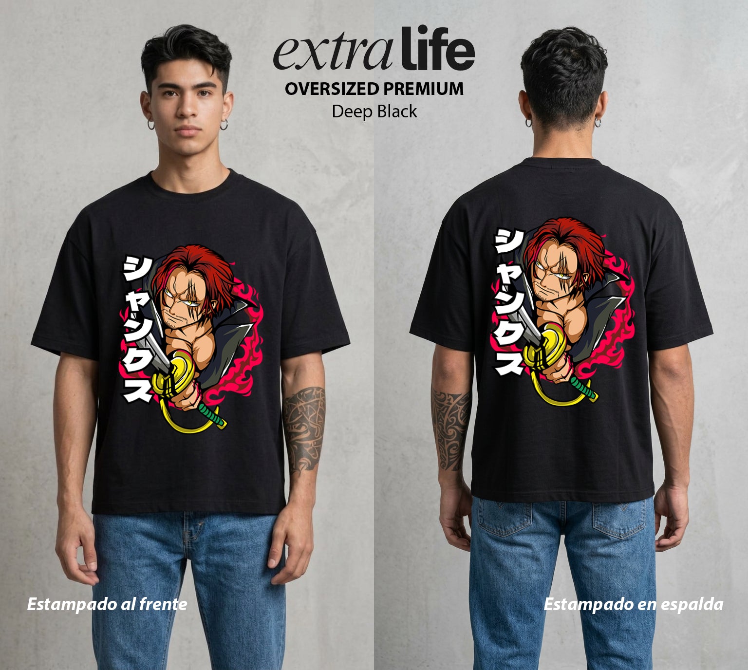 Mar de los Piratas | La Sonrisa del Pirata #03315 - Playera Oversized Premium | Deep Black - Foto en modelo