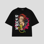 Playera streetwear premium de anime y gaming ExtraLife MX, corte boxy oversized drop shoulder heavyweight en color Deep Black y Off-White, moda urbana mexicana de culto.