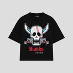 Playera streetwear premium de anime y gaming ExtraLife MX, corte boxy oversized drop shoulder heavyweight en color Deep Black y Off-White, moda urbana mexicana de culto.