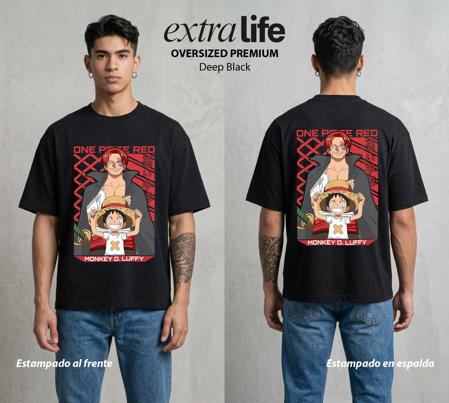 Mar de los Piratas | Capitan de Goma #03318 - Playera Oversized Premium | Deep Black - Foto en modelo