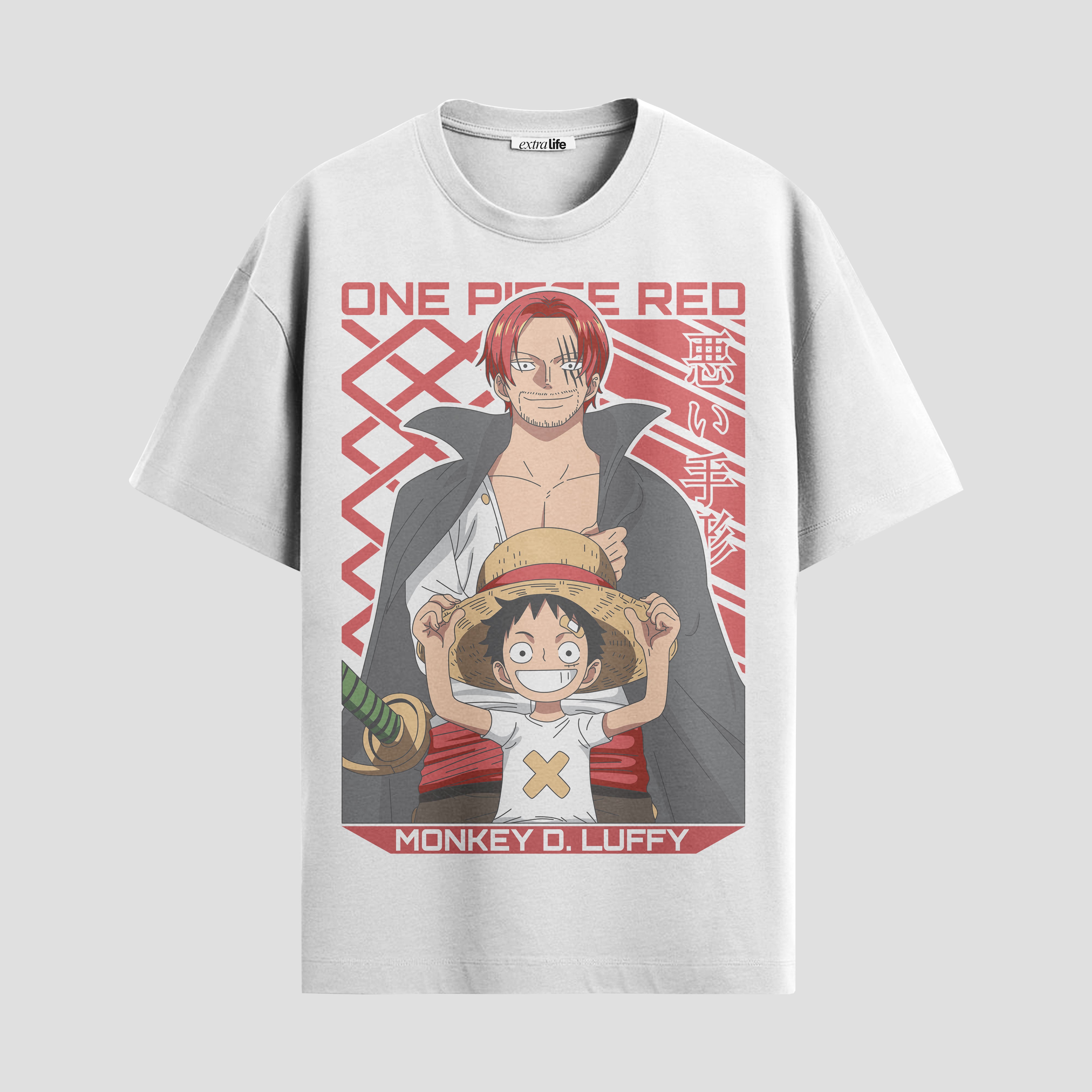 Playera urbana de anime y gaming ExtraLife MX, corte Standard Fit unisex ligero y transpirable en color Deep Black y Pure White, ropa de uso diario para gym y casual.