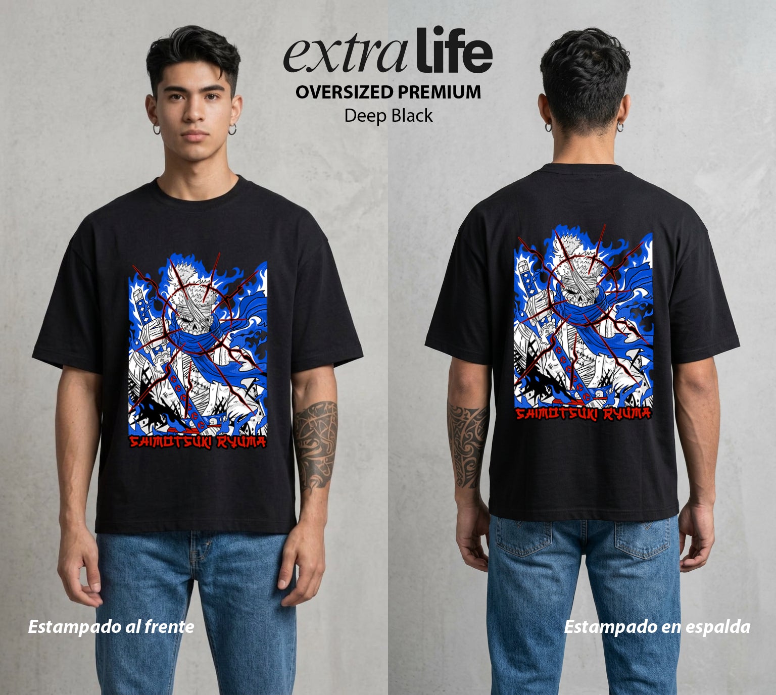 Mar de los Piratas | El Samurai de la Leyenda #03320 - Playera Oversized Premium | Deep Black - Foto en modelo