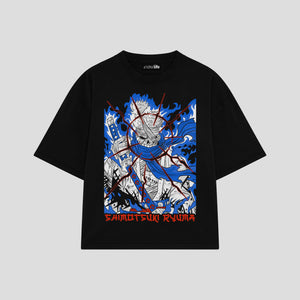 Playera streetwear premium de anime y gaming ExtraLife MX, corte boxy oversized drop shoulder heavyweight en color Deep Black y Off-White, moda urbana mexicana de culto.