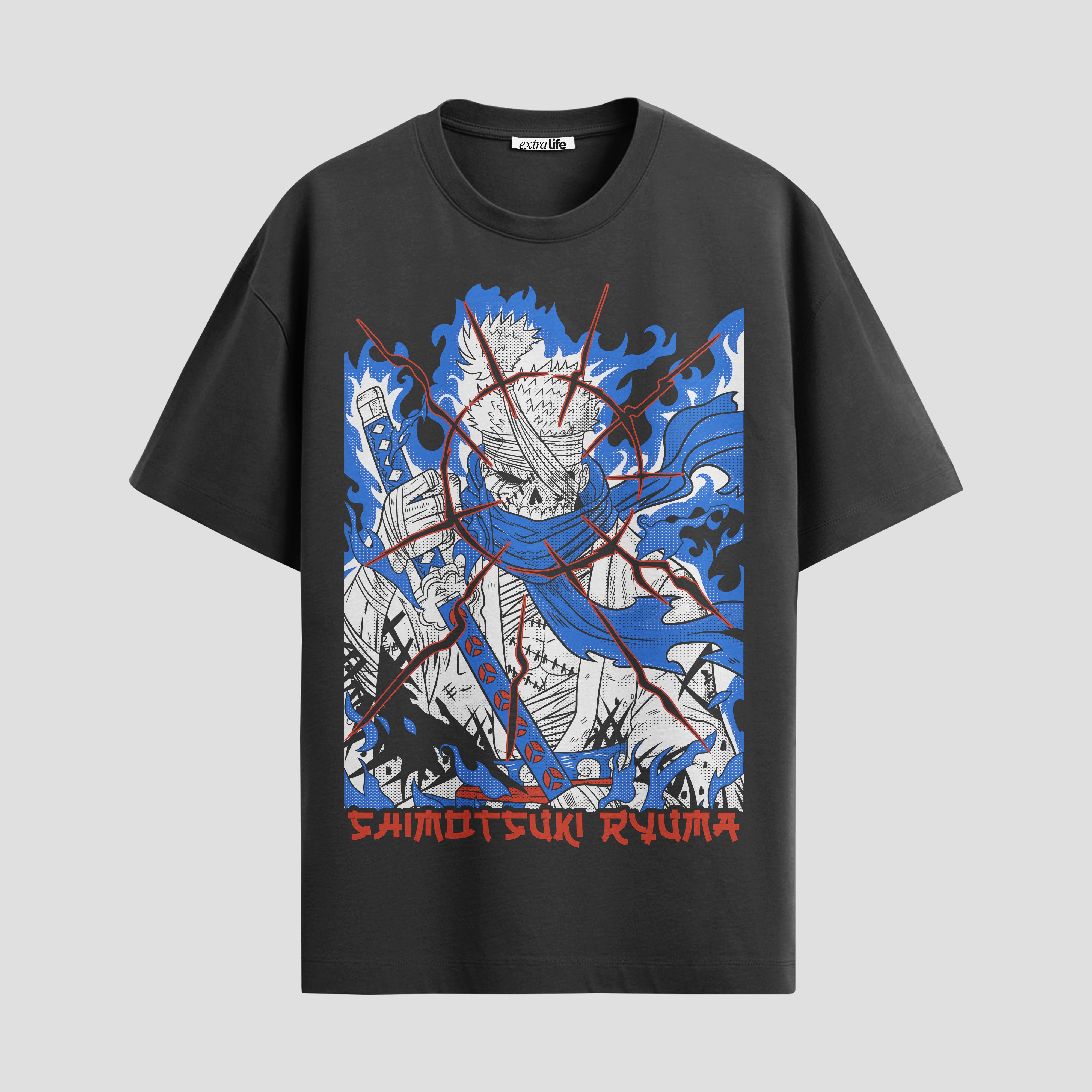 Playera urbana de anime y gaming ExtraLife MX, corte Standard Fit unisex ligero y transpirable en color Deep Black y Pure White, ropa de uso diario para gym y casual.