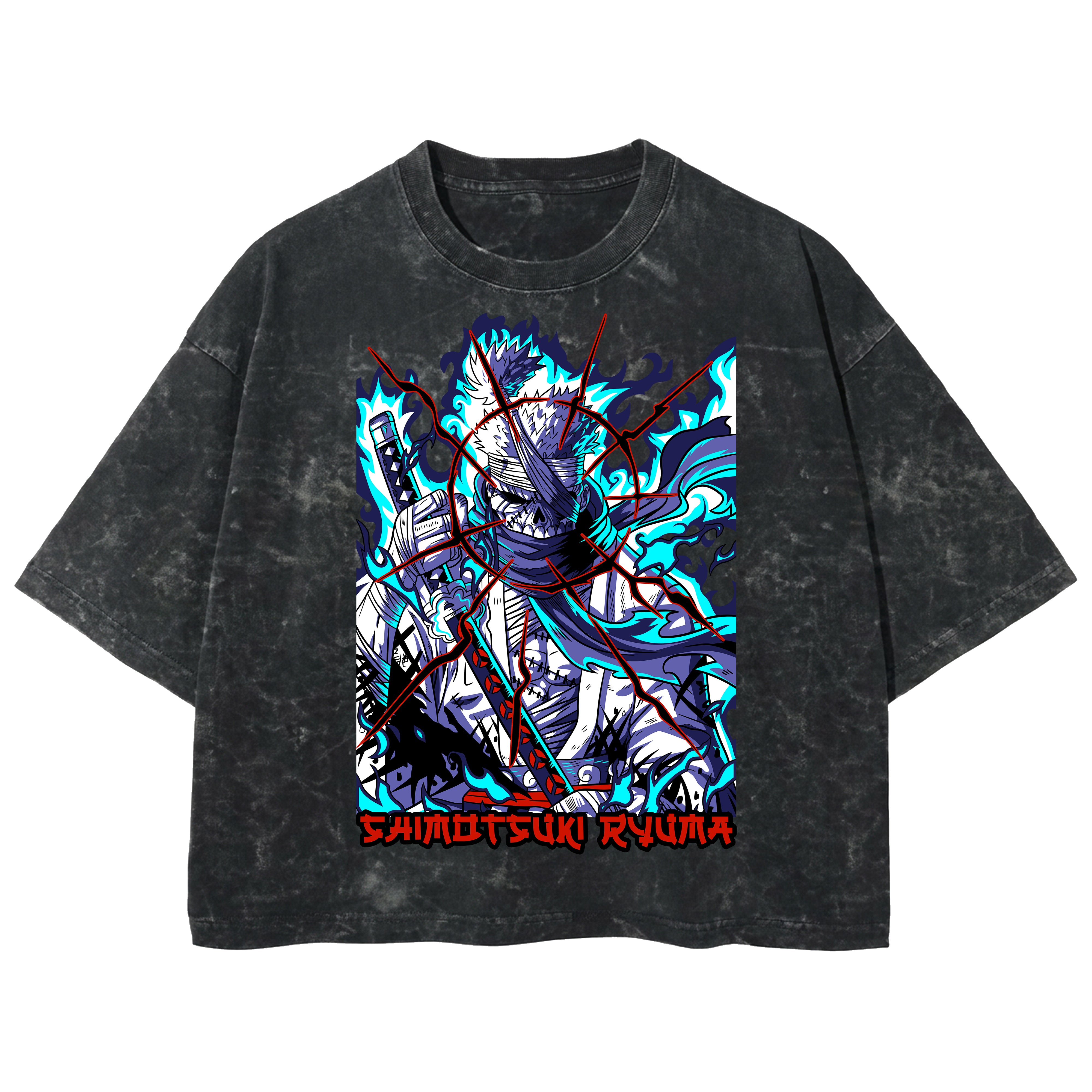 Playera streetwear premium de anime y gaming ExtraLife MX, corte boxy deluxe mineral wash heavyweight en color Acid Wash, moda urbana mexicana de culto.