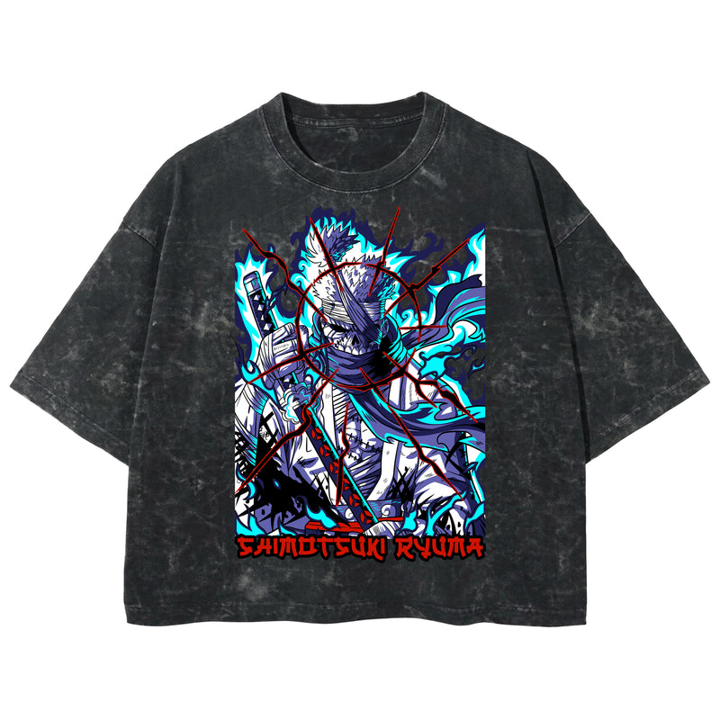 Playera streetwear premium de anime y gaming ExtraLife MX, corte boxy deluxe mineral wash heavyweight en color Acid Wash, moda urbana mexicana de culto.