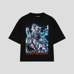 Playera streetwear premium de anime y gaming ExtraLife MX, corte boxy oversized drop shoulder heavyweight en color Deep Black y Off-White, moda urbana mexicana de culto.
