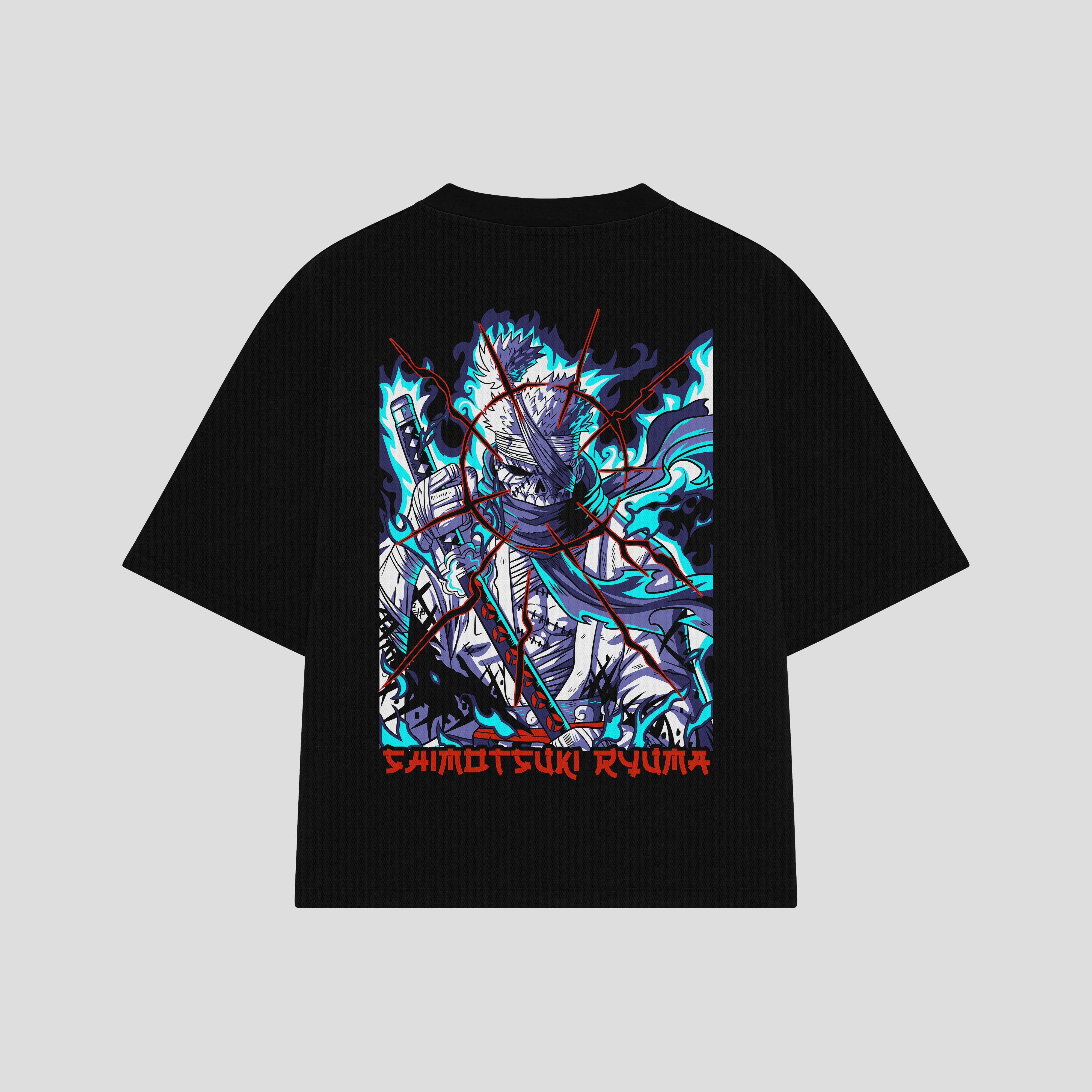 Playera streetwear premium de anime y gaming ExtraLife MX, corte boxy oversized drop shoulder heavyweight en color Deep Black y Off-White, moda urbana mexicana de culto.